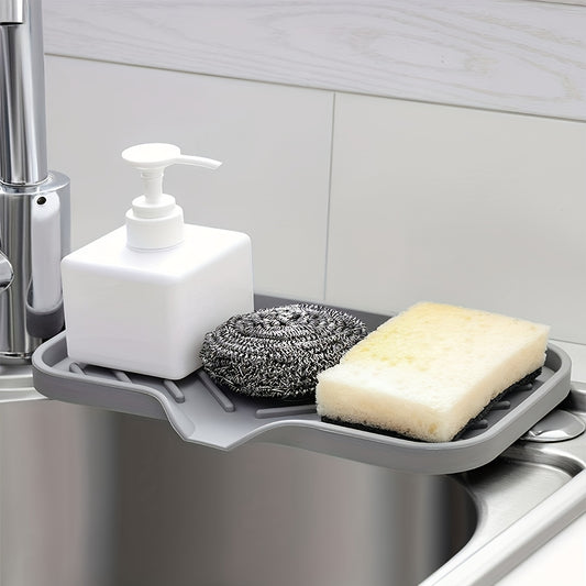 1pc Silicone Sink Tray Organizer - Self Draining Soap Dish Sponge Holder, Non-Slip Kitchen Bathroom Counter Mat | Keep Counter Dry