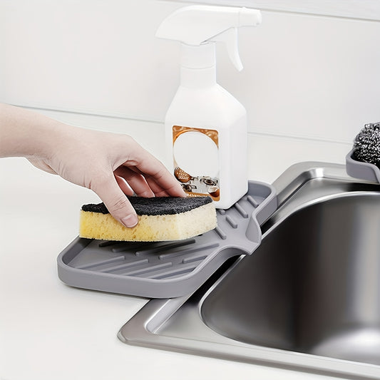 1pc Silicone Sink Tray Organizer - Self Draining Soap Dish Sponge Holder, Non-Slip Kitchen Bathroom Counter Mat | Keep Counter Dry