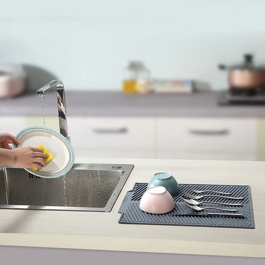 1pc\u002FSilicone Dish Drying Mat Drain Mat Built-In Drain, Easy to Clean Reusable Sink Mat, Heat Insulation Mat, Multifunctional Kitchen Mat, Dishwasher Stand Tripod, Kitchen Accessories,Father Gift